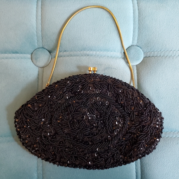 Elegant Black Beaded Clutch - Picture 1 of 5
